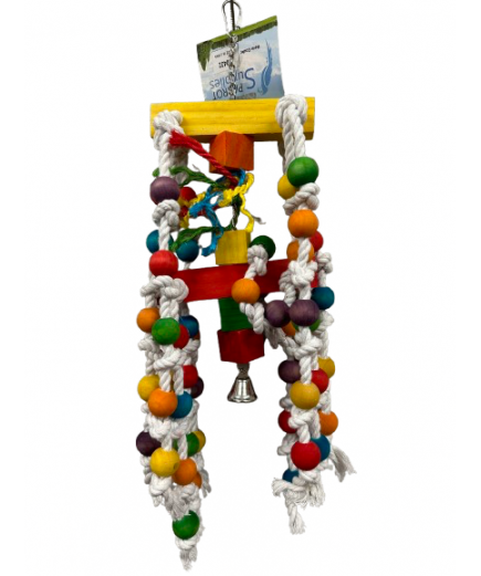 Parrot-Supplies Knotty Ball Stacker Wood And Rope Parrot Toy 